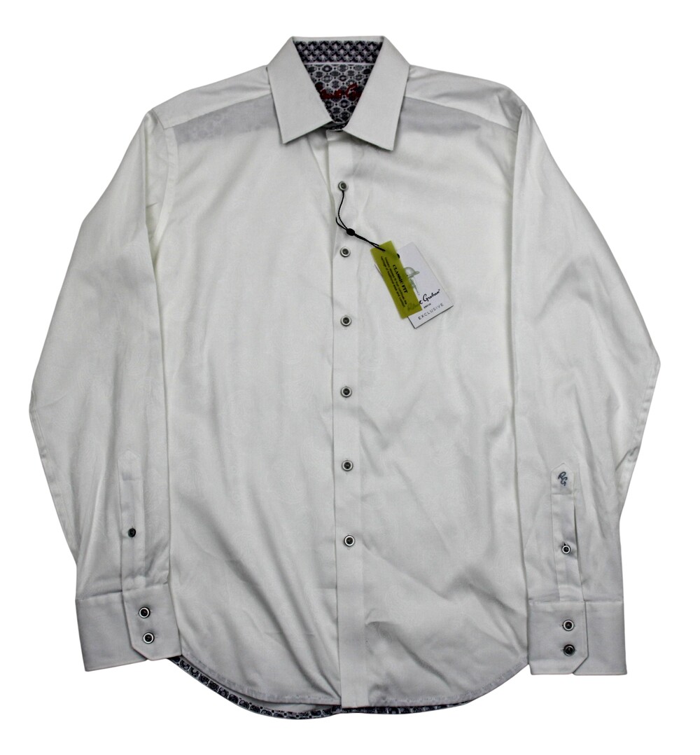 Robert Graham Shirt Mens Small White Paisley Classic Fit Haystack Dress